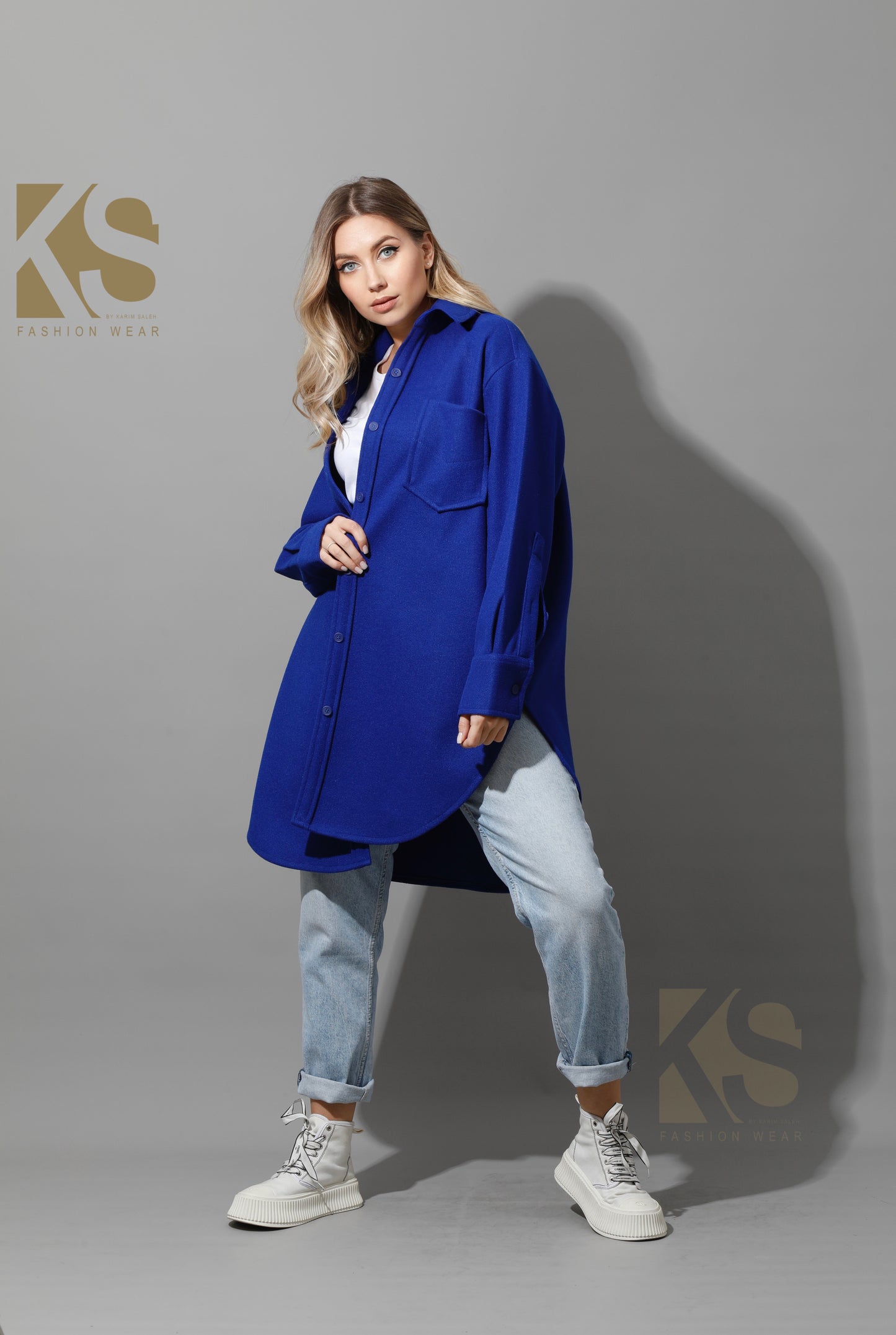 Woolen Oversized Shirt - Electric Blue