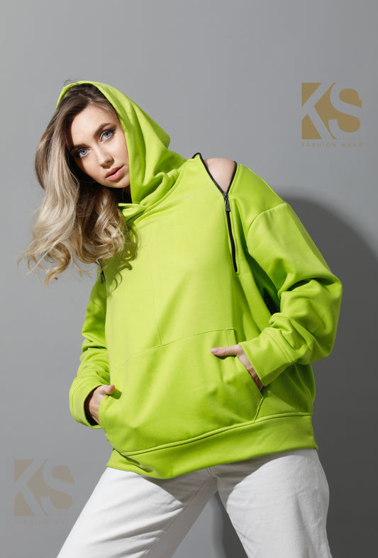 Zipped Oversized Hoodie - Lime Green