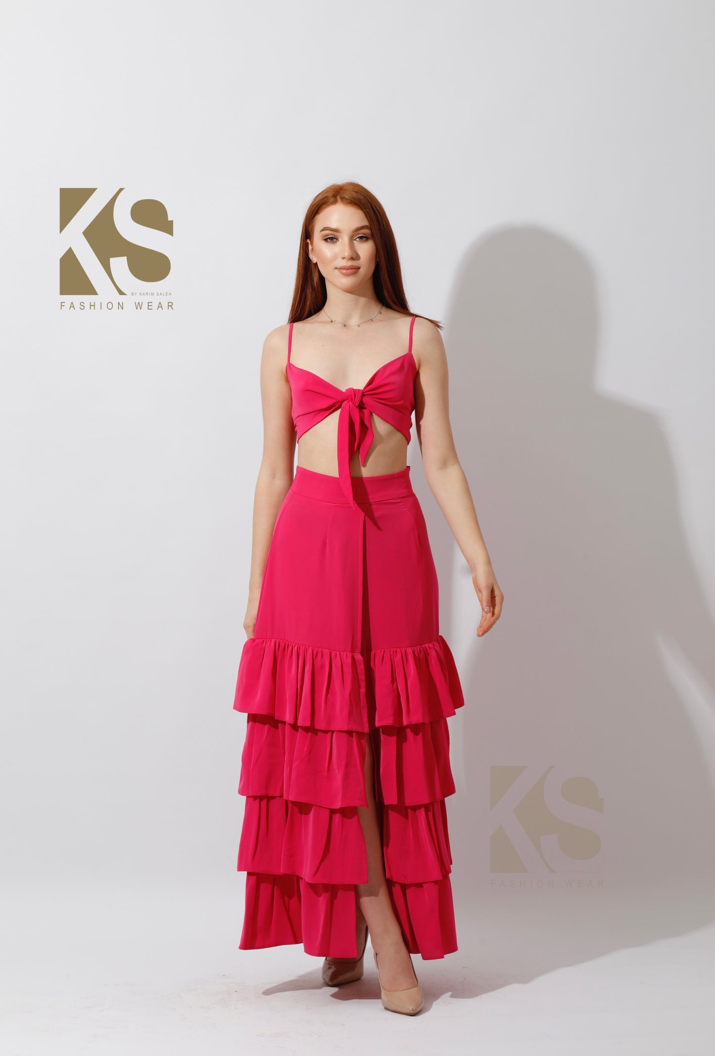 Co-Ord Ruffled Skirt and Tied Top - Barbie Pink