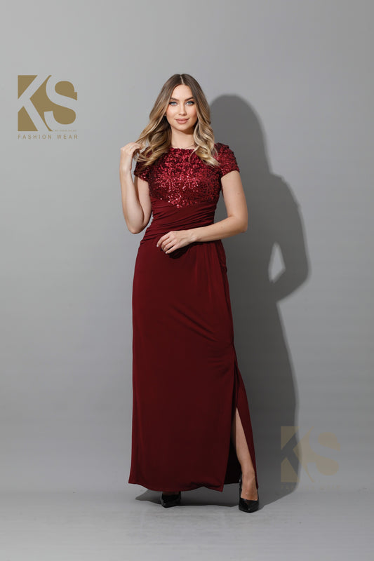 KOMA Designs : Sequins Maxi Dress - Maroon