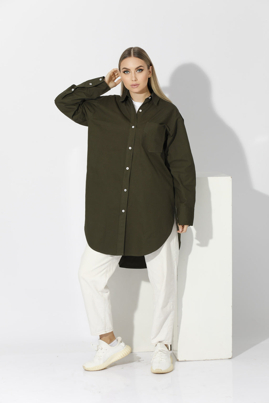 Oversized Shirt Dress - Dark Olive