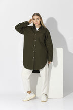 Oversized Shirt Dress - Dark Olive