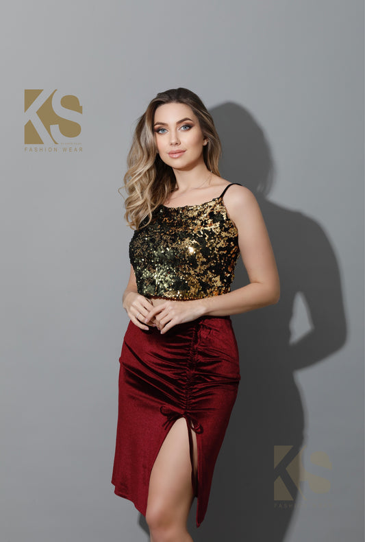 Front Slit Skirt - Maroon