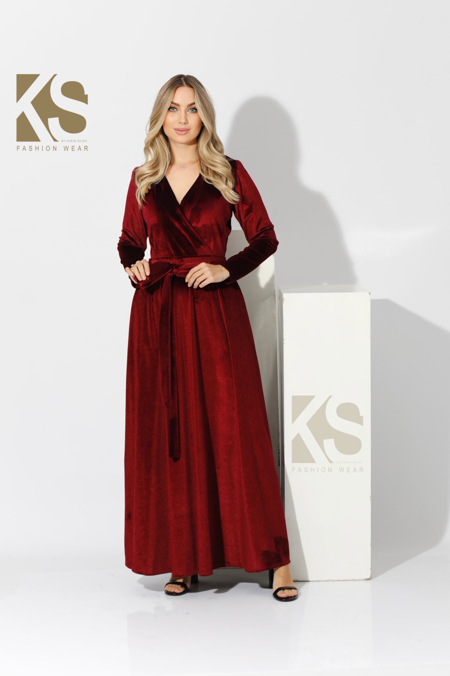 Velvet Wrap Maxi Dress - Maroon