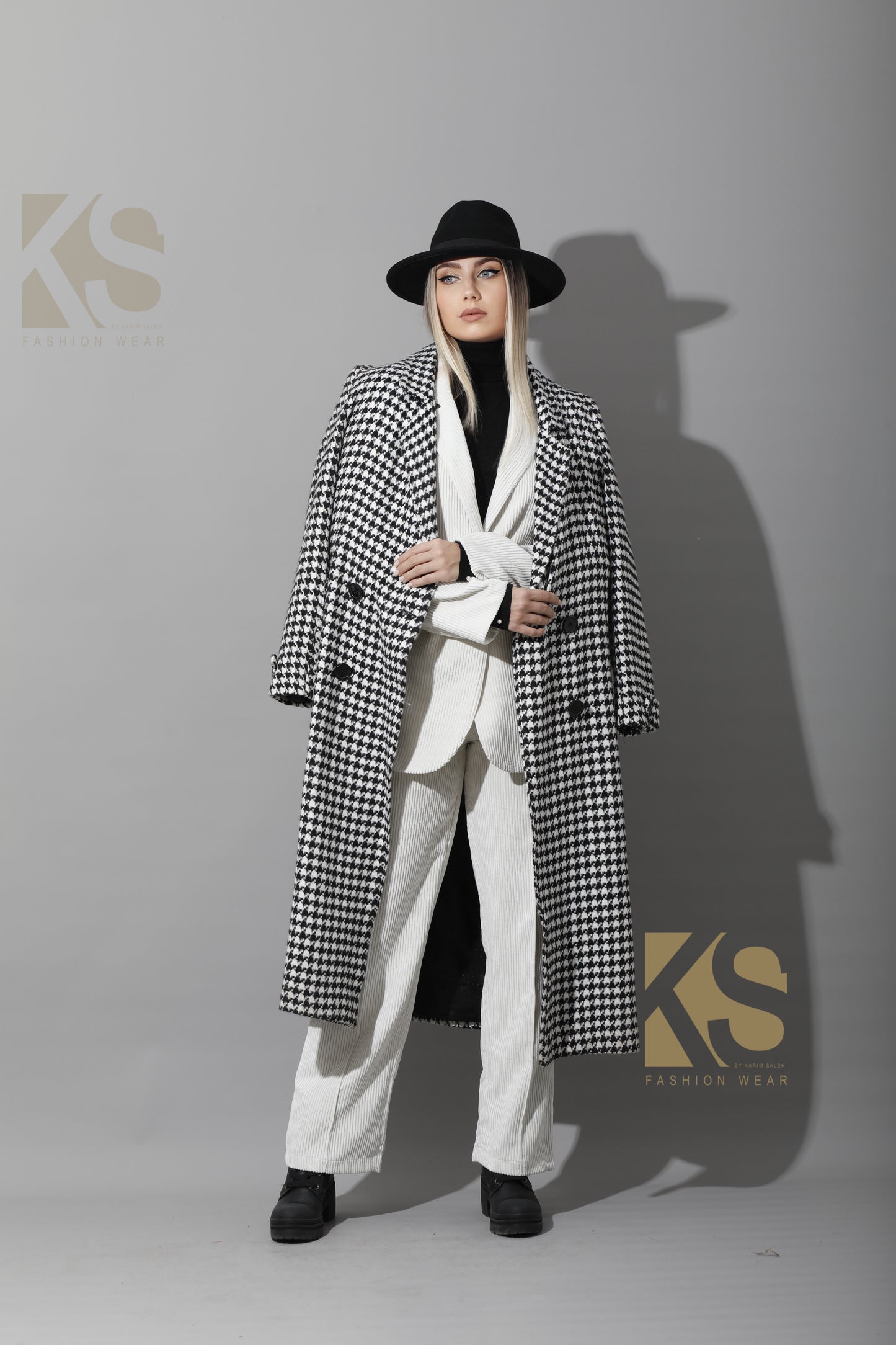 Tweed double breasted Coat - Black&White