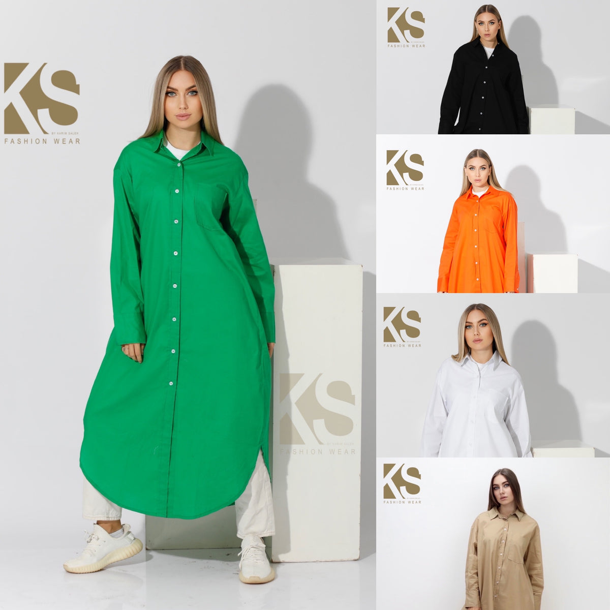 Long Oversized Shirt Dress - Orange