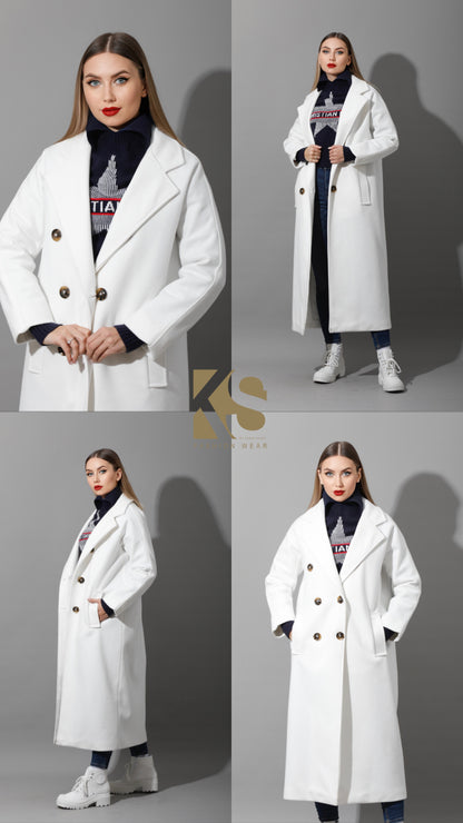 Darcy Long Double Breasted Coat - White