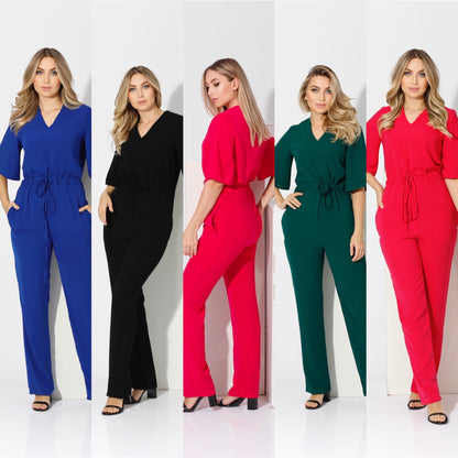 Half sleeves Jumpsuit - Red
