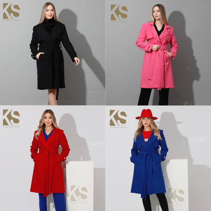 Woolen Wrapped Belted trench Coat - Electric Blue
