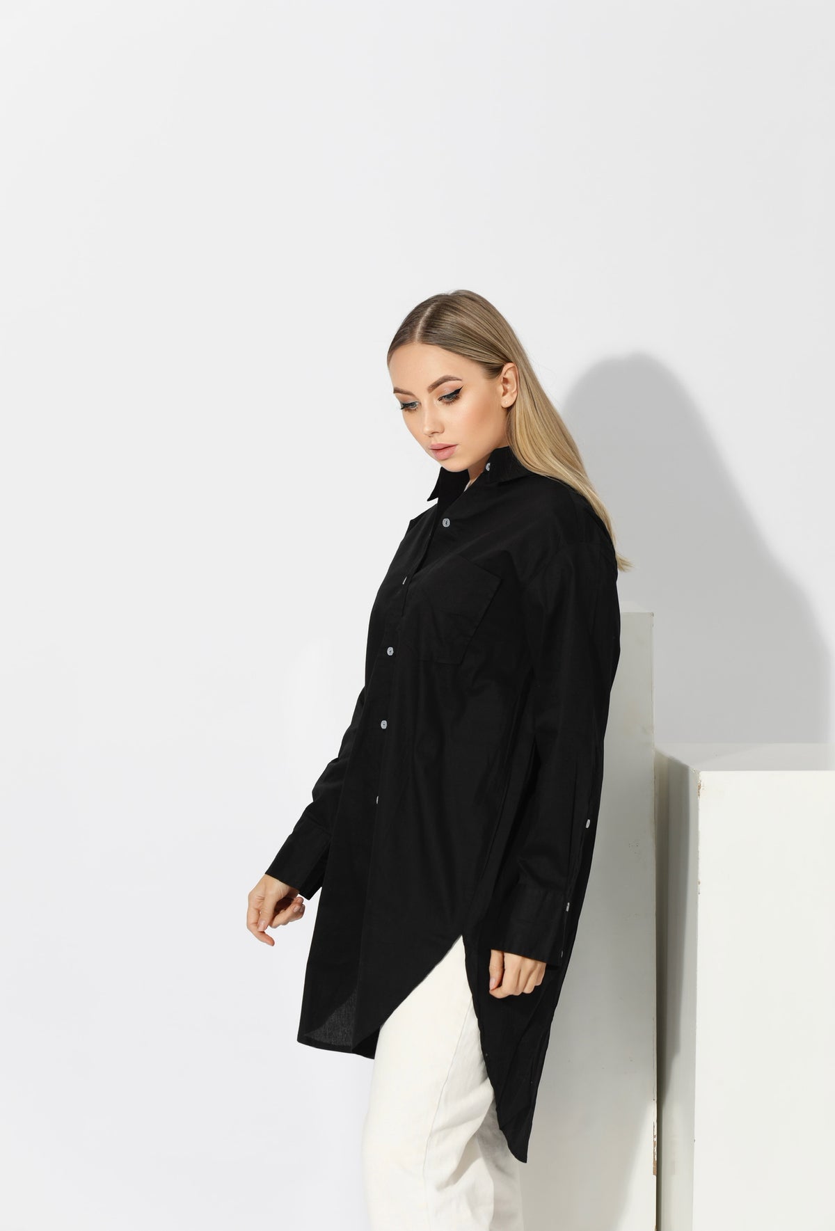 Oversized Shirt Dress - Black