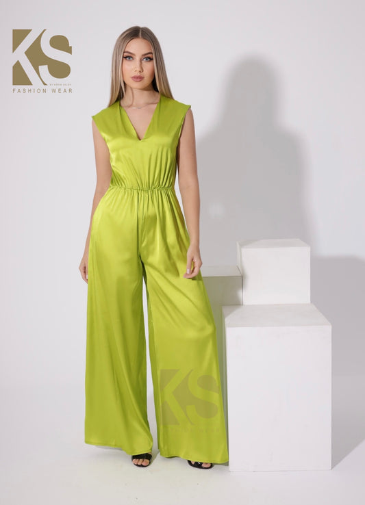 Flared Jumpsuit - Lime Green