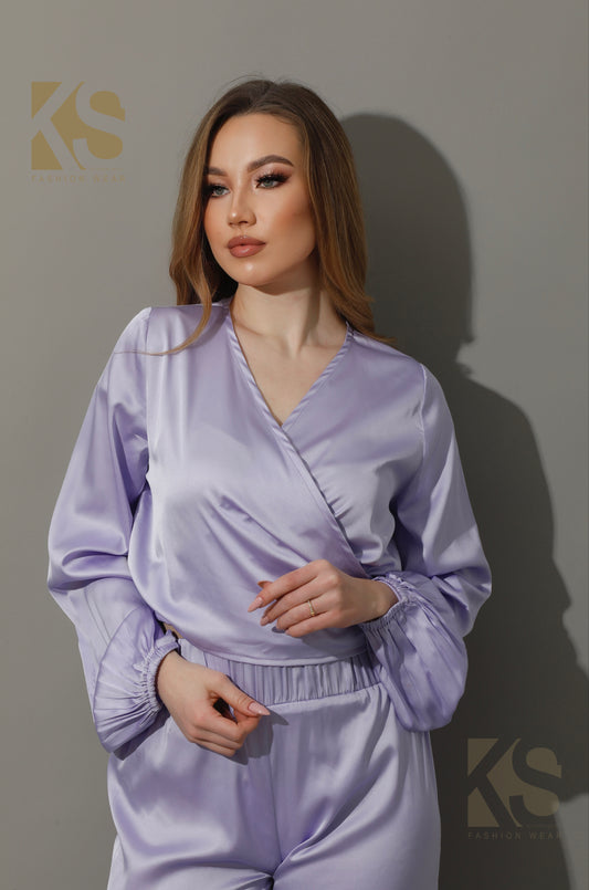 Wrapped Tie Blouse - Lavender Purple
