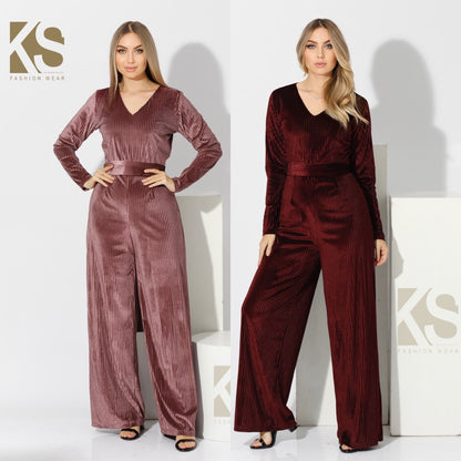 Velvet wide leg Jumpsuit- Maroon