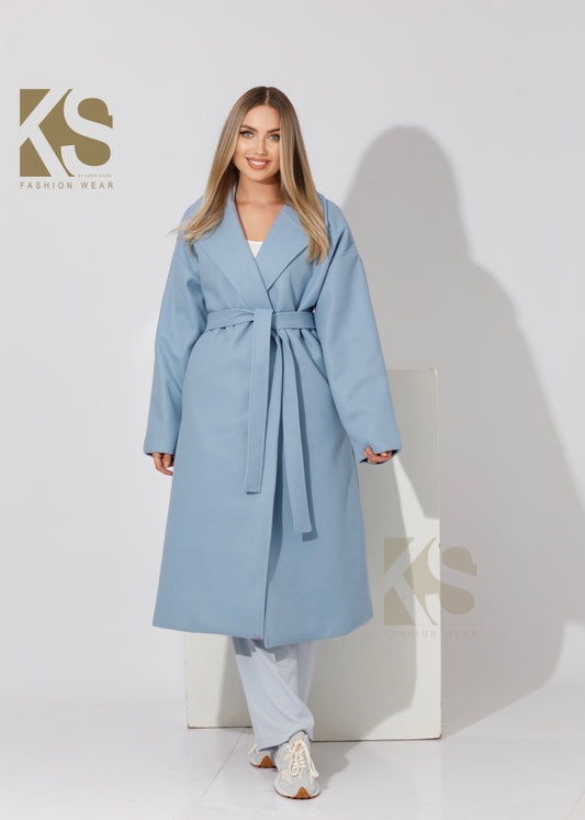 Oversized Wrapped Coat - Sky Blue