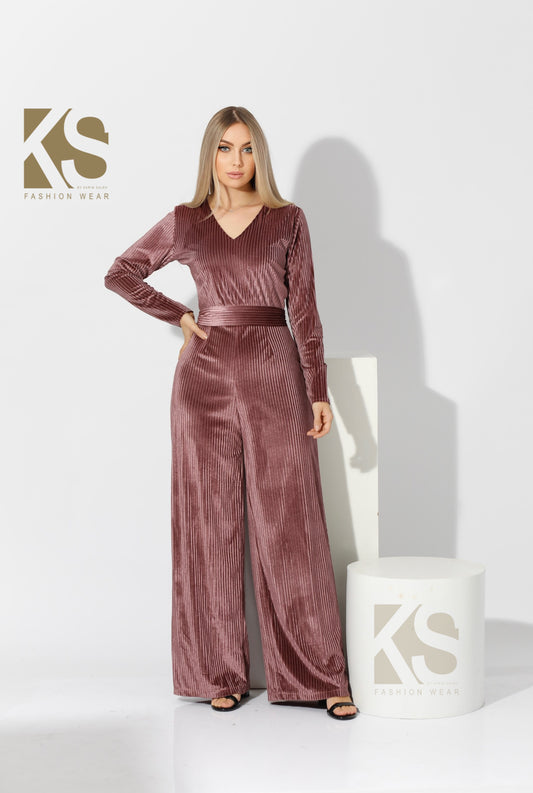 Striped Velvet wide leg Jumpsuit- Simone