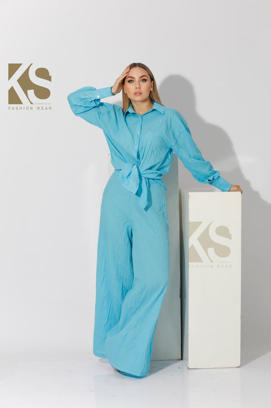 Co-ord Shirt & Trousers - Sky Blue