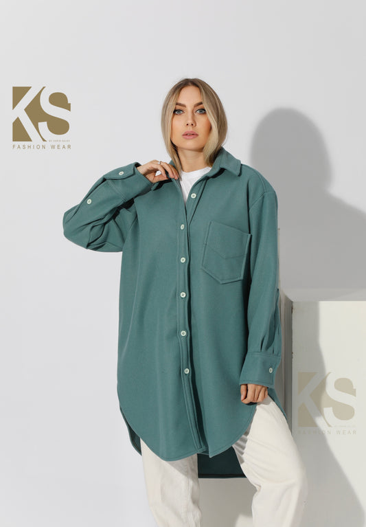 Woolen Oversized Shirt - Mint Blue