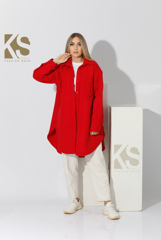 Woolen Oversized Shirt - Red