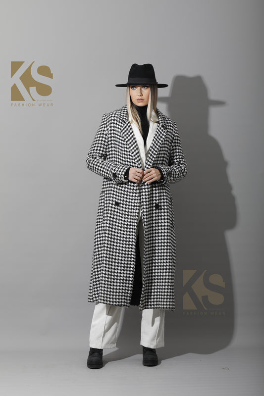 Tweed double breasted Coat - Black&White