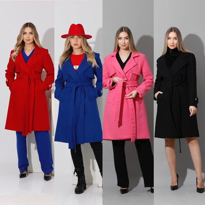 Woolen Wrapped Belted trench Coat - Red