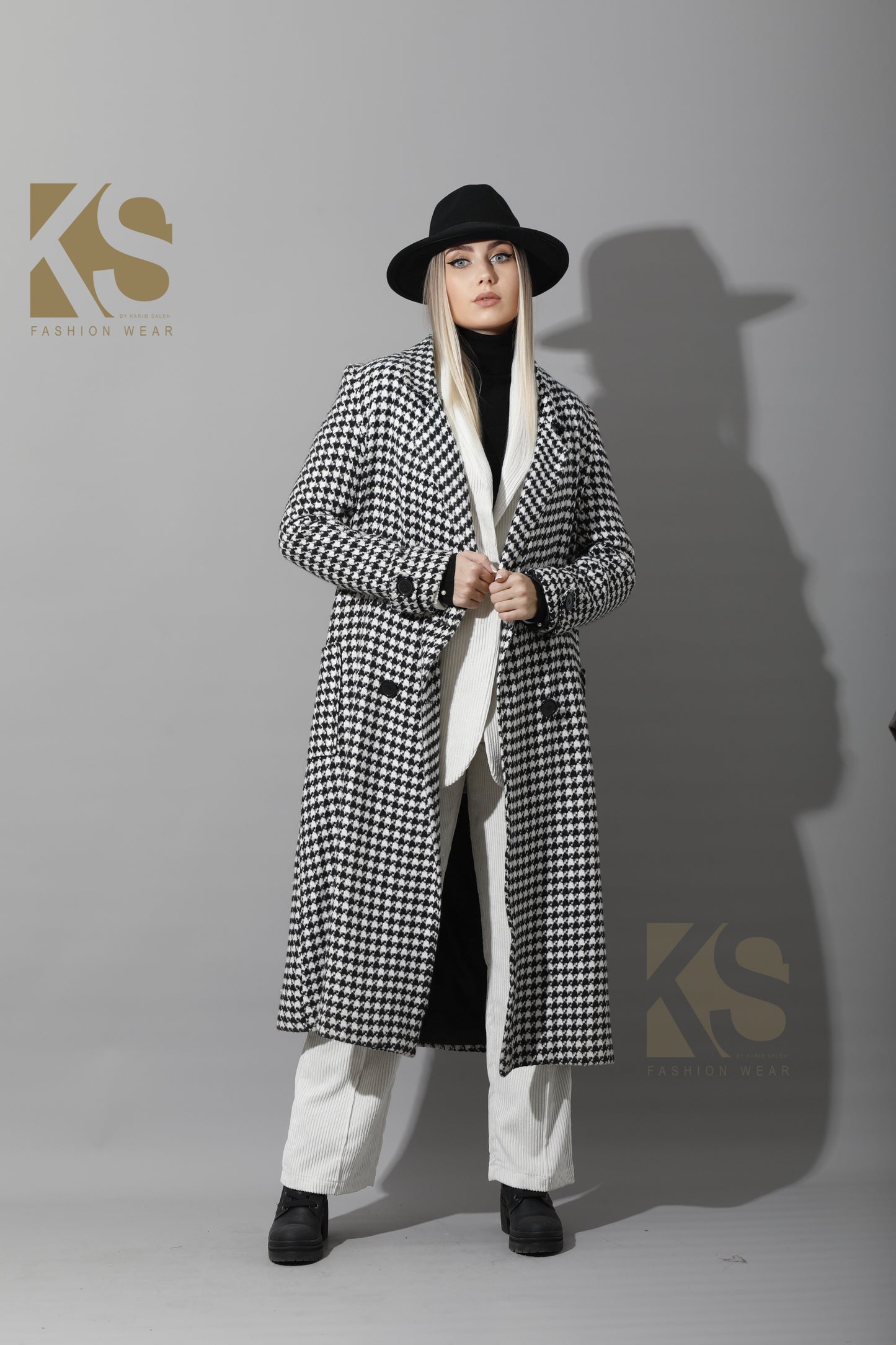 Tweed double breasted Coat - Black&White