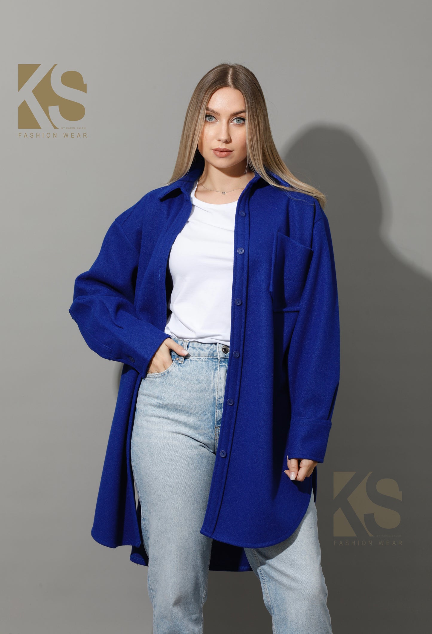 Woolen Oversized Shirt - Electric Blue