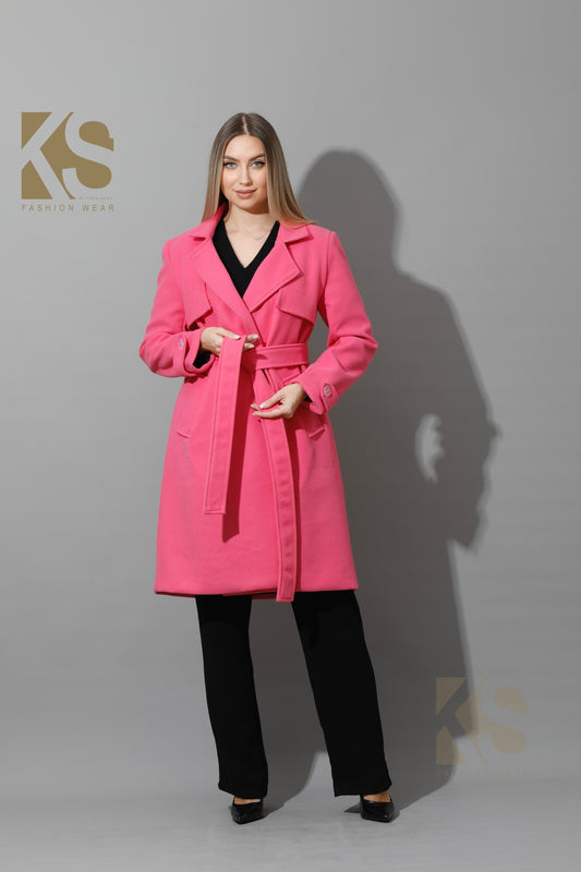 Wrapped Belted trench Coat - Barbie Pink