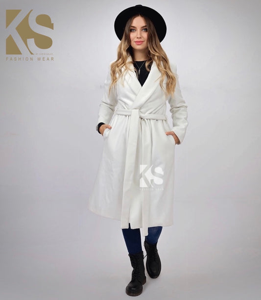 Wrapped Belted Coat - White