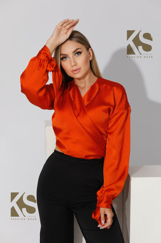 Wrap Tie Blouse - Orange