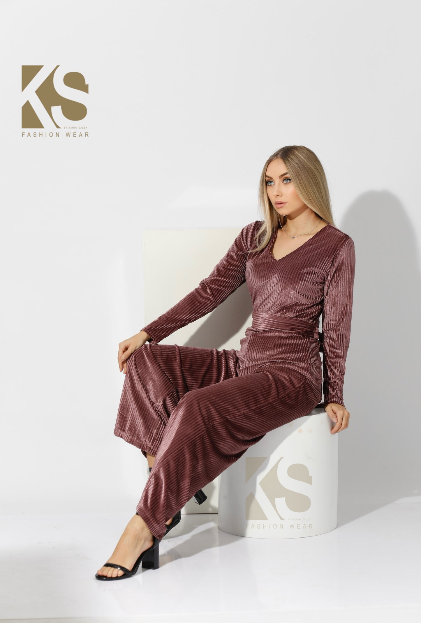 Striped Velvet wide leg Jumpsuit- Simone