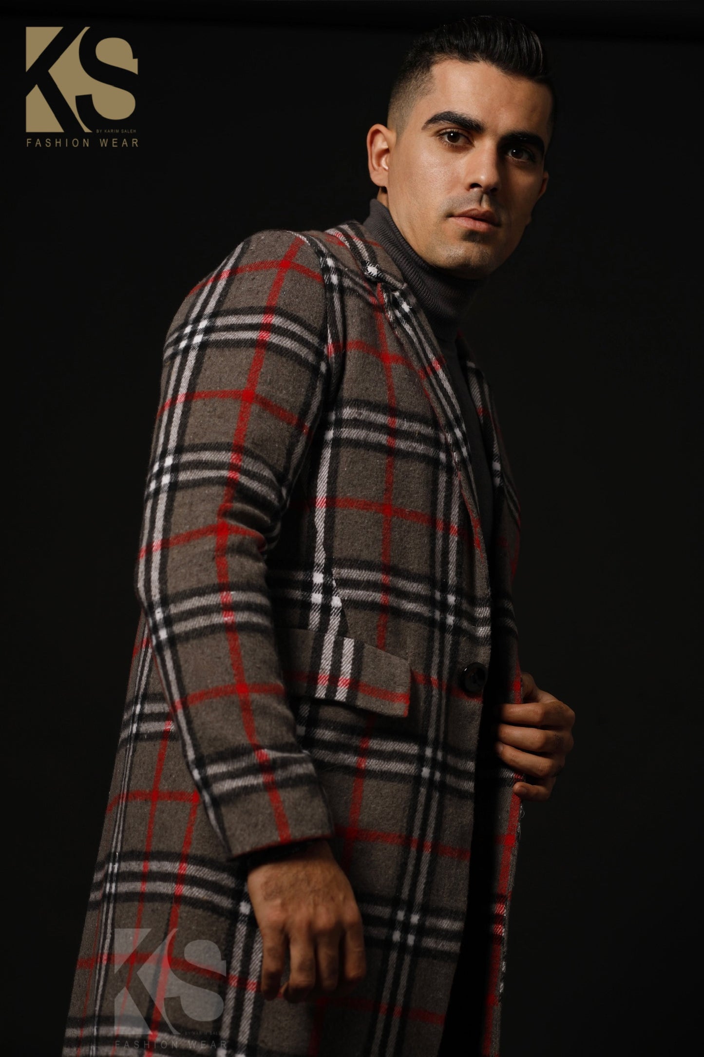 Men Short Checks Coat - Gray