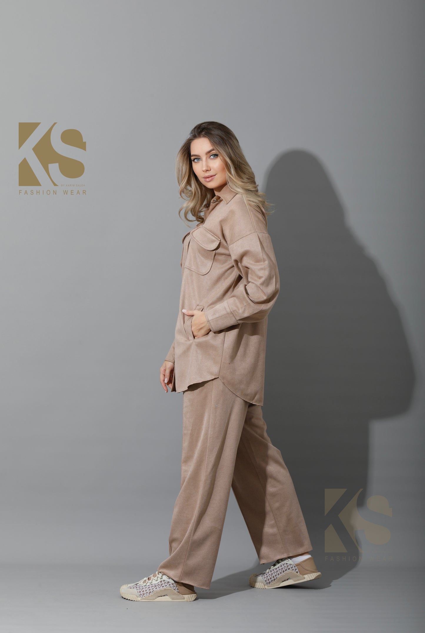 Suede pocket Shirt - Beige