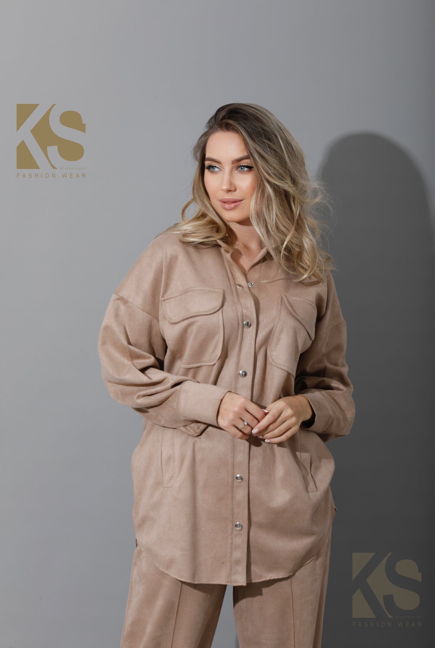 Suede pocket Shirt - Beige