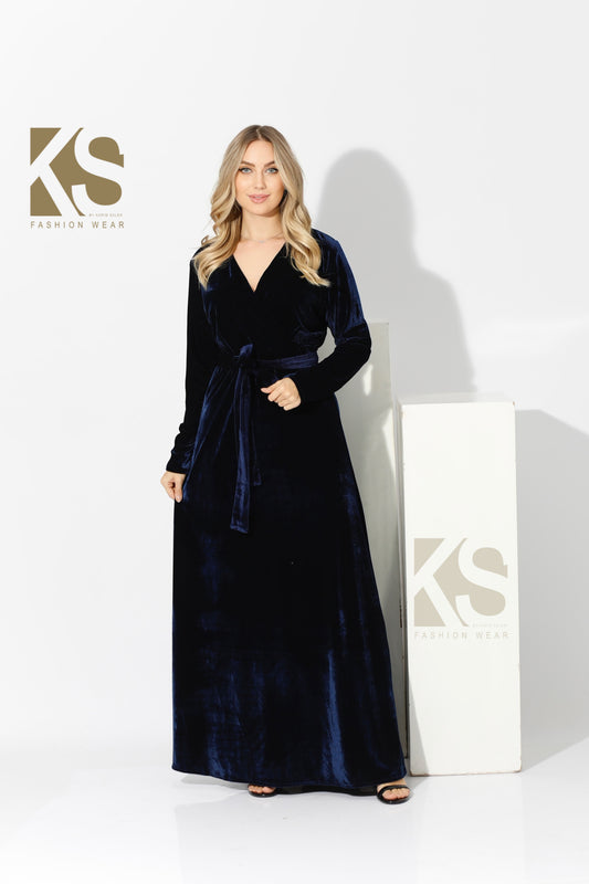 Velvet Wrap Maxi Dress - Navy