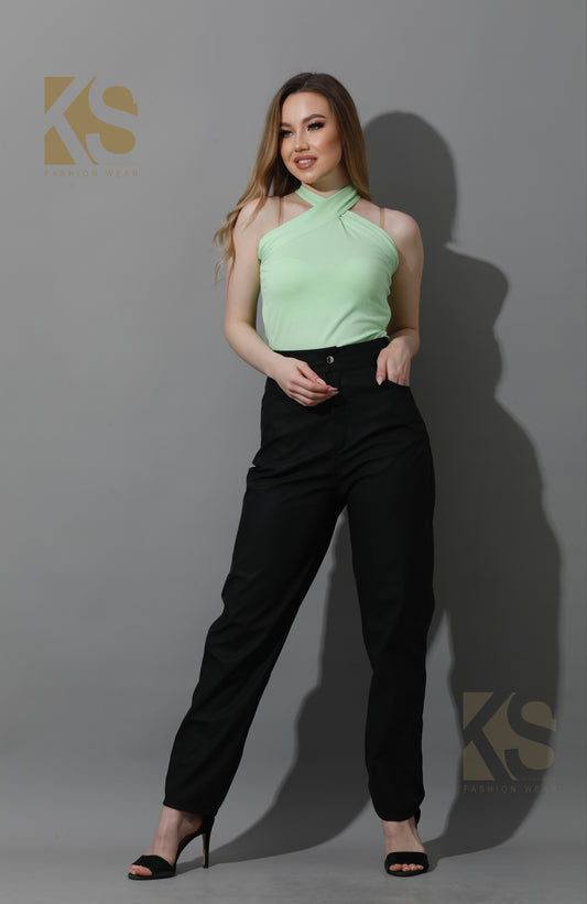 Leather Slim-Fit Trousers - Black