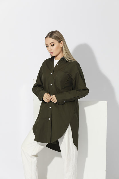 Oversized Shirt Dress - Dark Olive