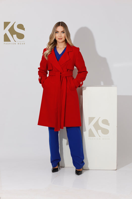 Wrapped Belted trench Coat - Red