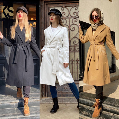 Wrapped Belted Coat - White