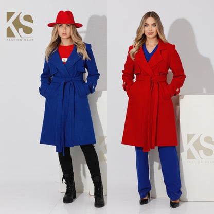 Woolen Wrapped Belted trench Coat - Red