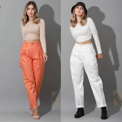 High Rise Paper-Bag Pants - Deep Saffron