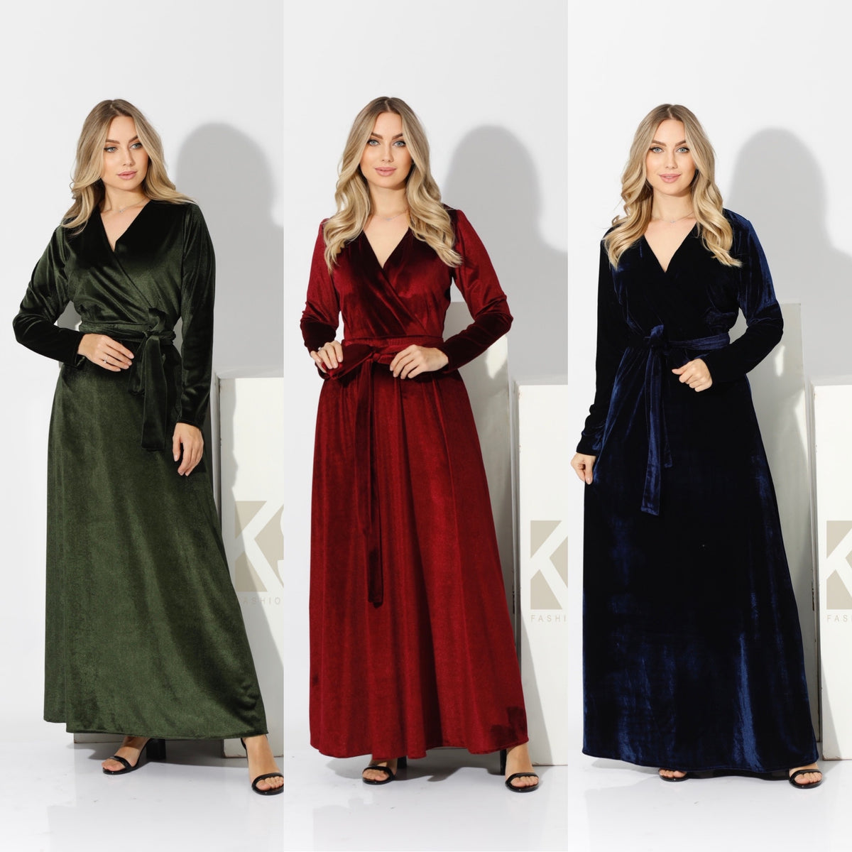 Velvet Wrap Maxi Dress - Navy