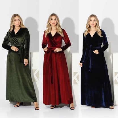 Velvet Wrap Maxi Dress - Navy