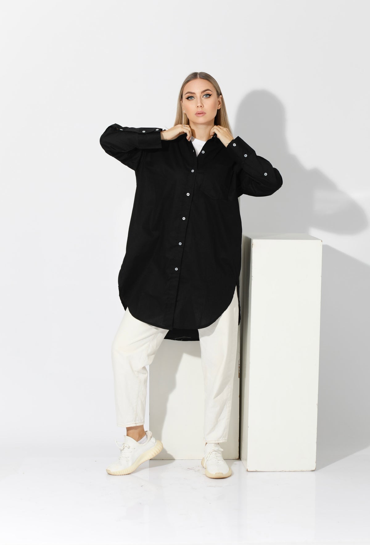 Oversized Shirt Dress - Black