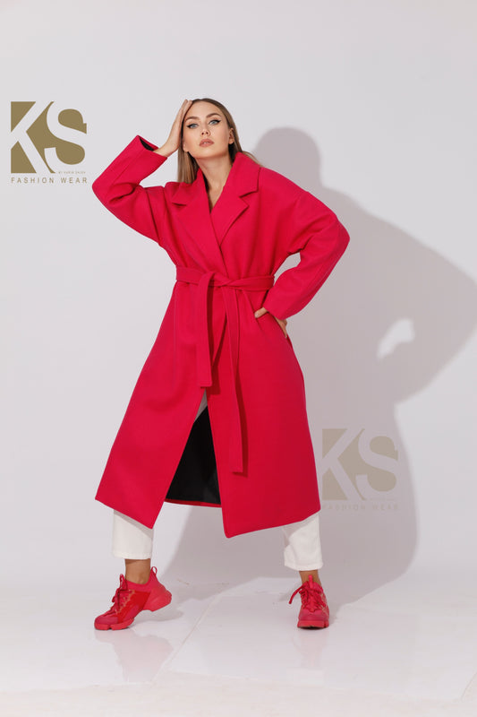 Oversized Wrapped Coat - Barbie Pink
