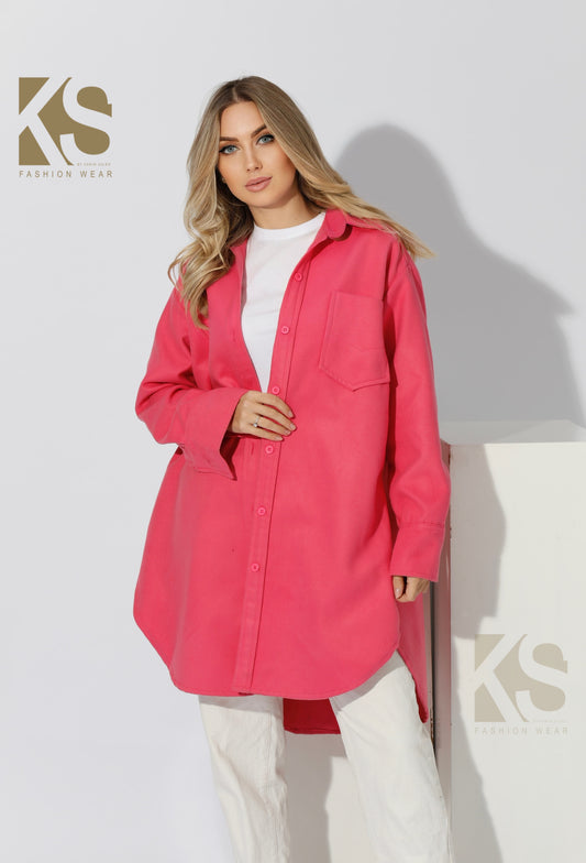 Woolen Oversized Shirt - Barbie Pink