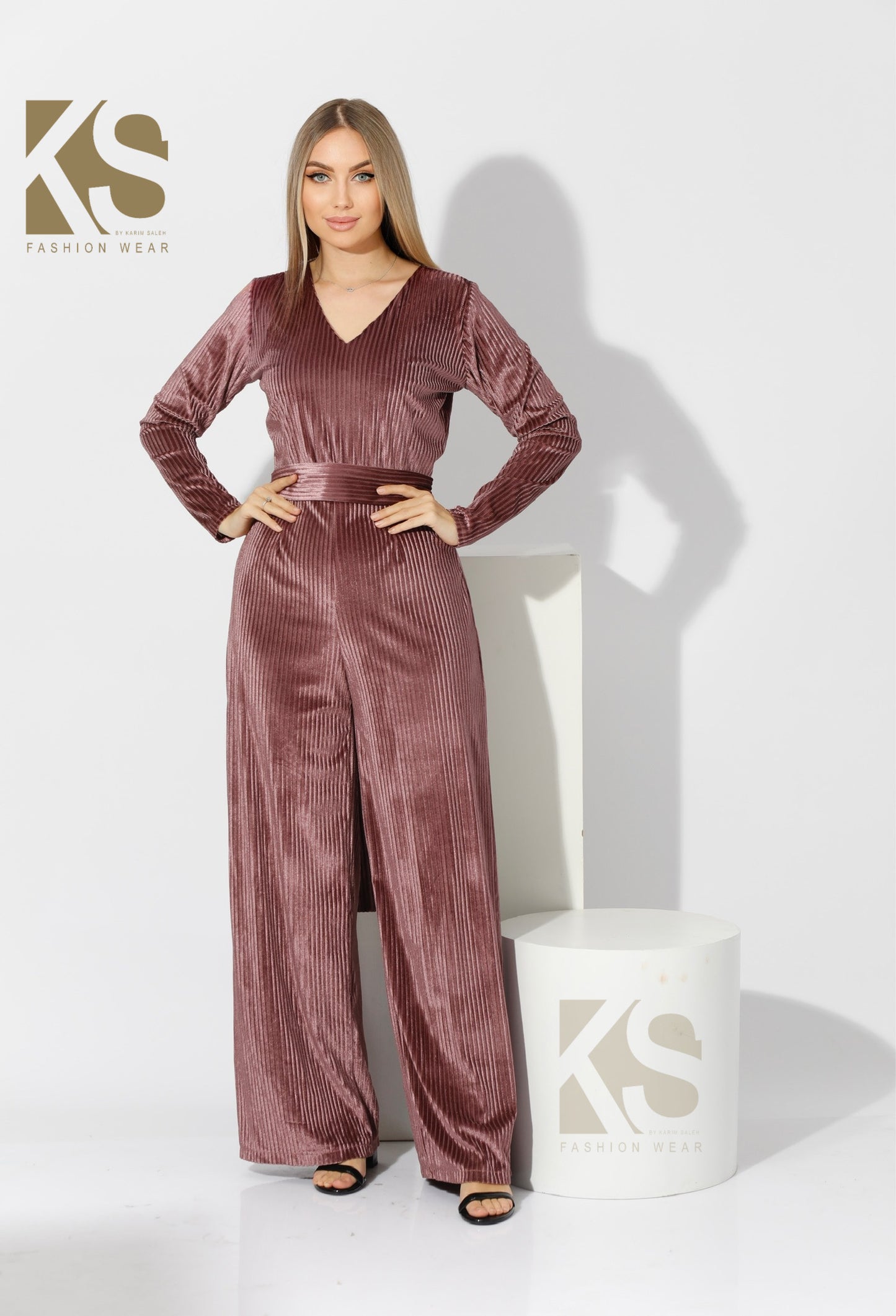 Striped Velvet wide leg Jumpsuit- Simone