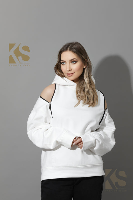Zipped Oversized Hoodie - White