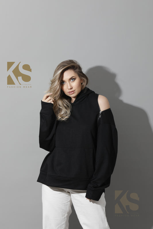 Zipped Oversized Hoodie - Black
