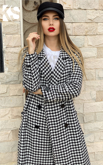 Tweed double breasted Coat - Black&White