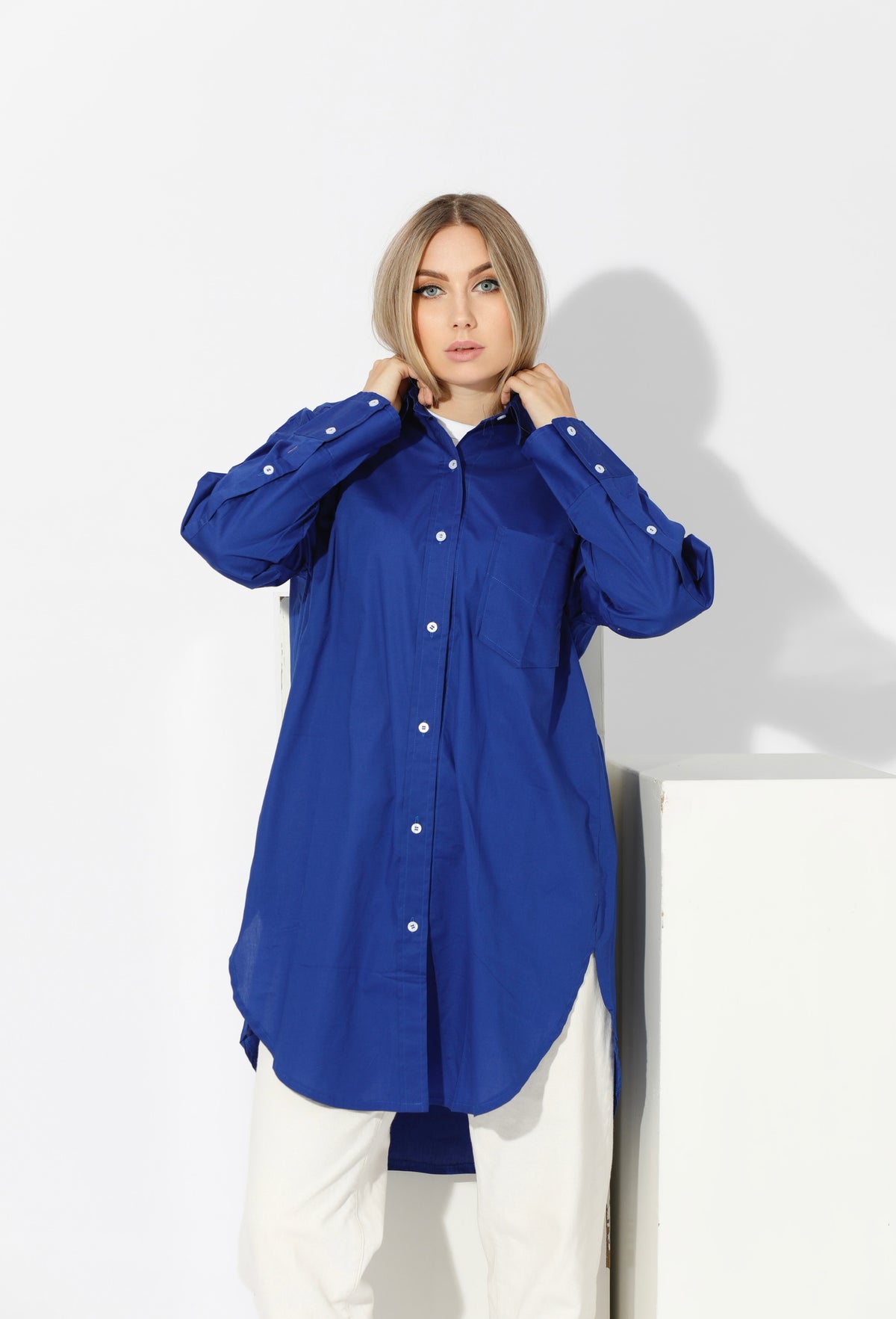 Oversized Shirt Dress - Electric Blue